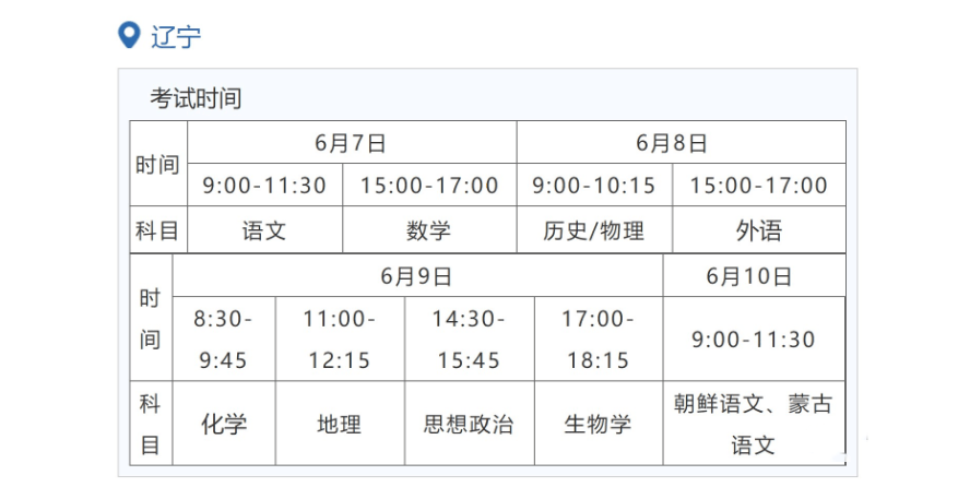 2022年辽宁高考时间安排,辽宁高考时间2022具体时间表