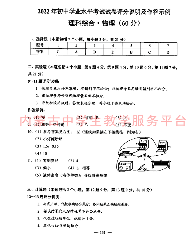 2023年包头市中考物理试卷真题及答案