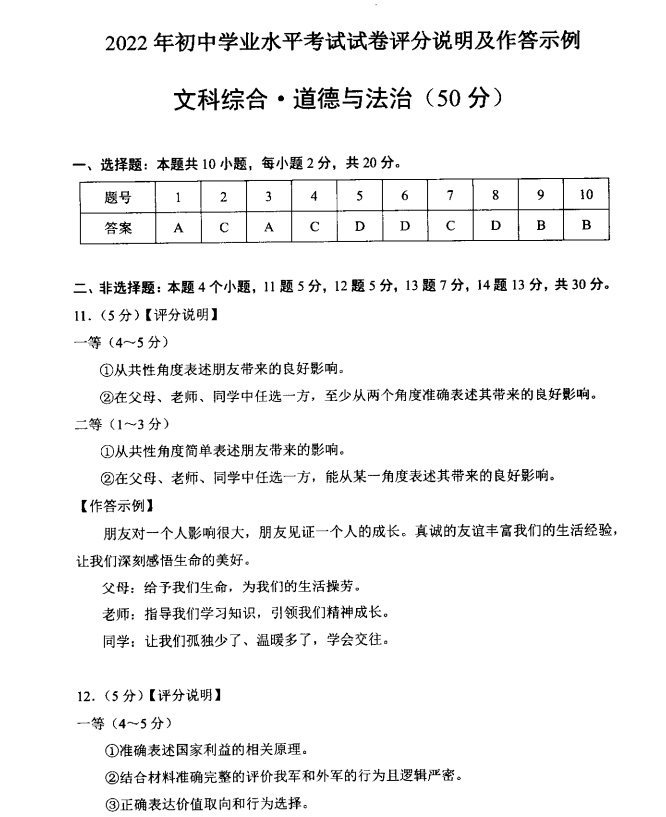 2023年包头市中考道德与法治试卷真题及答案