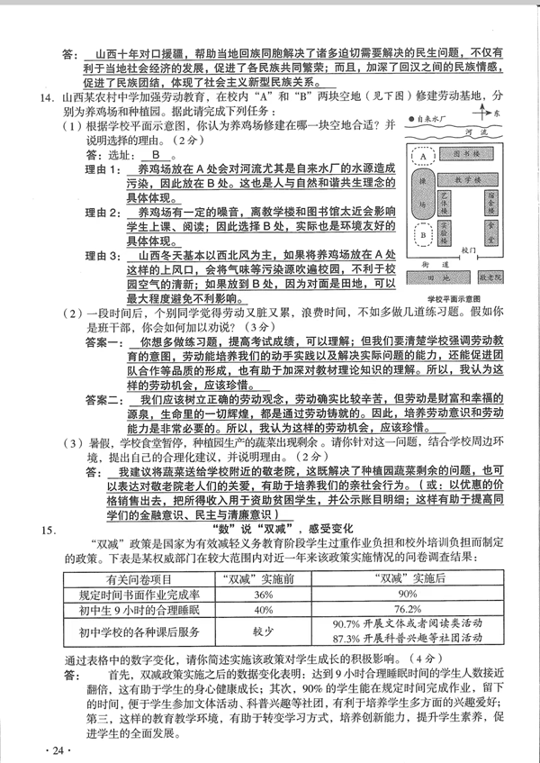 2023年阳泉市中考道德与法治试卷真题及答案