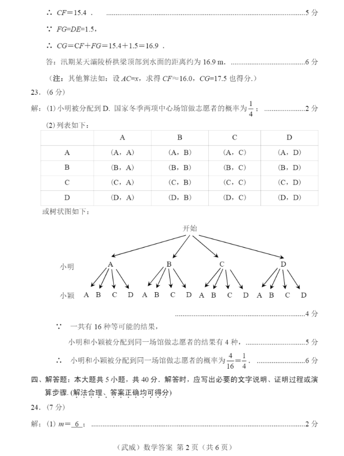 2023年平凉市中考数学试卷真题及答案