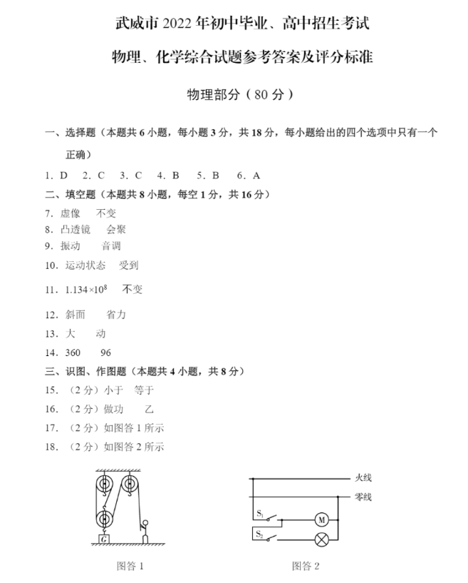 2023年金昌市中考物理试卷真题及答案