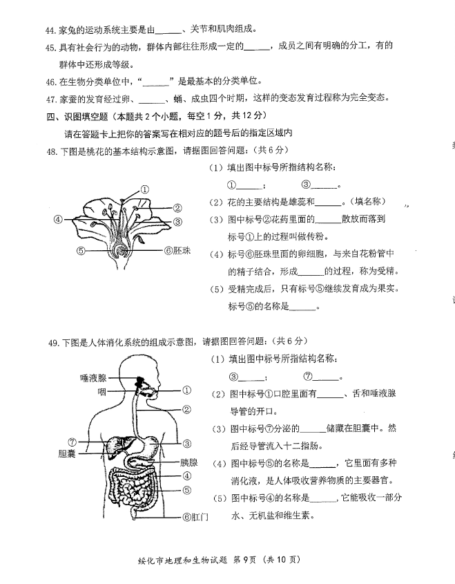 2023年绥化市中考生物试卷真题及答案