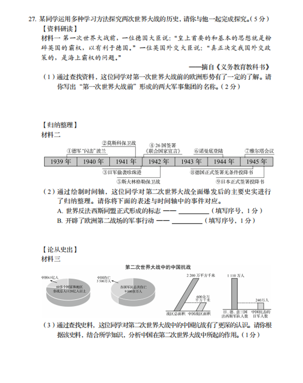 2023年盘锦市中考历史试卷真题及答案