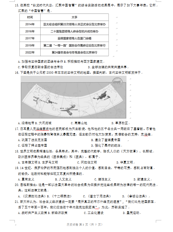 2023年镇江市中考历史试卷真题及答案