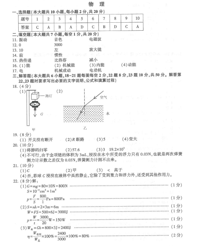 2023年连云港市中考物理试卷真题及答案