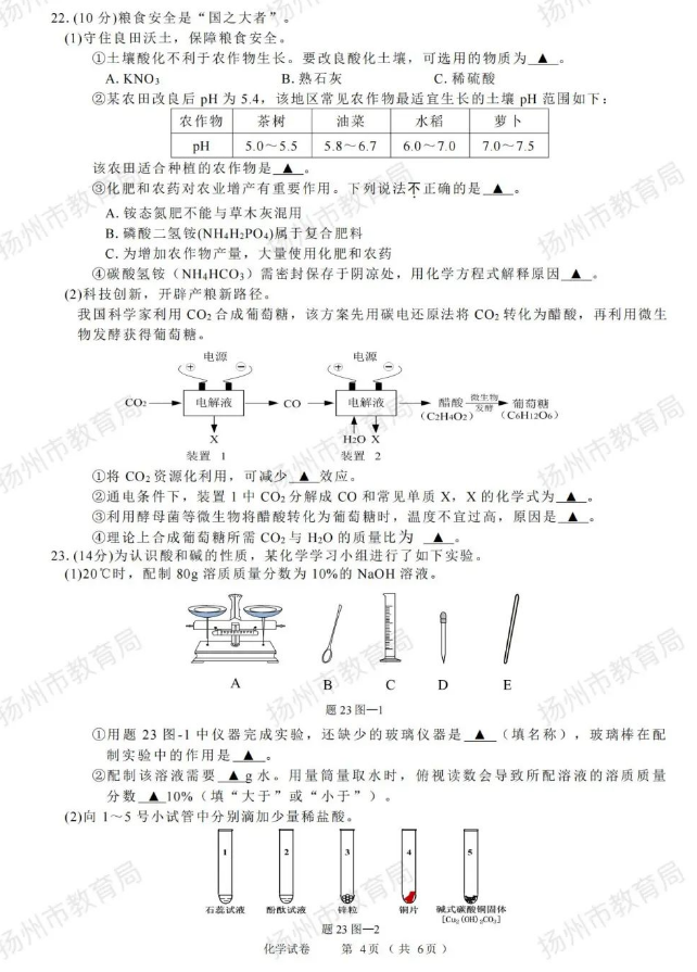 2023年扬州市中考化学试卷真题及答案