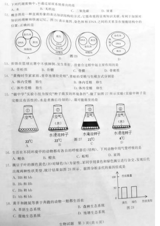 2023年泰州市中考生物试卷真题及答案