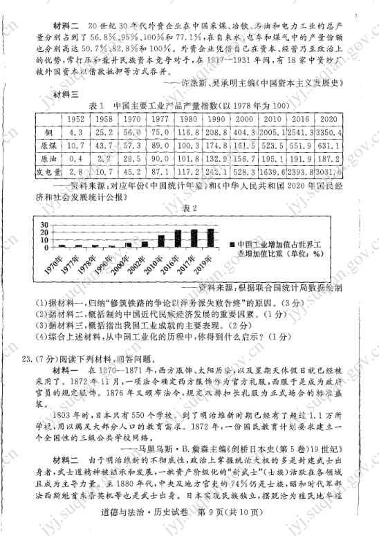 2023年宿迁市中考历史试卷真题及答案