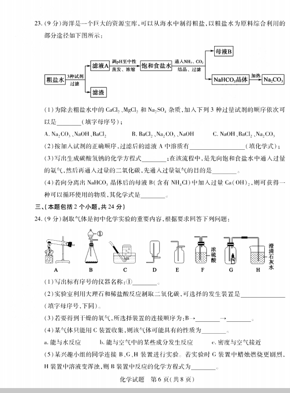 2023年泰安市中考化学试卷真题及答案