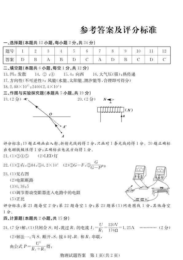 2023年菏泽市中考物理试卷真题及答案