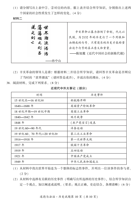 2023年乐山市中考道德与法治试卷真题及答案