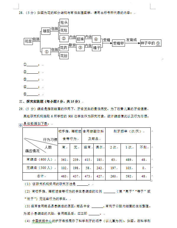 2023年长沙市中考生物试卷真题及答案