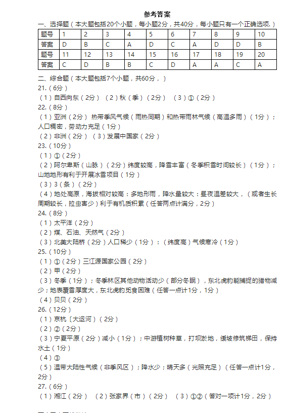 2023年长沙市中考地理试卷真题及答案