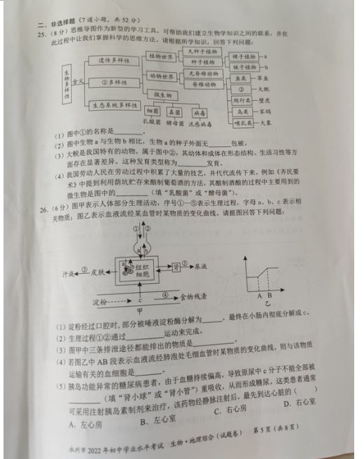 2023年永州市中考生物试卷真题及答案