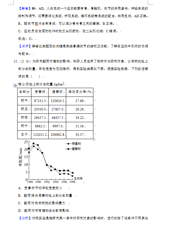 2023年益阳市中考生物试卷真题及答案