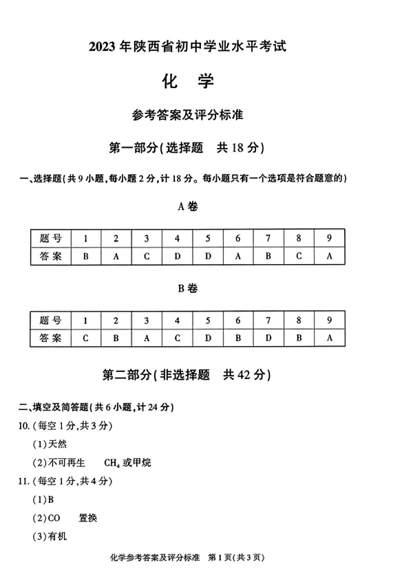 2023年延安中考化学试卷真题及答案