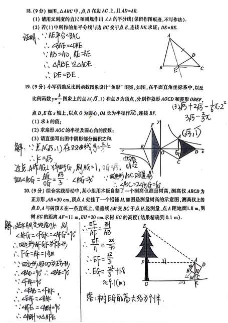 2023年安阳中考数学试卷真题及答案