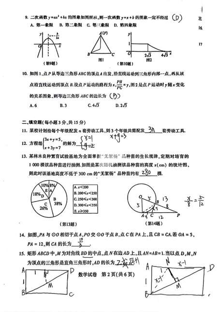 2023年郑州中考数学试卷真题及答案