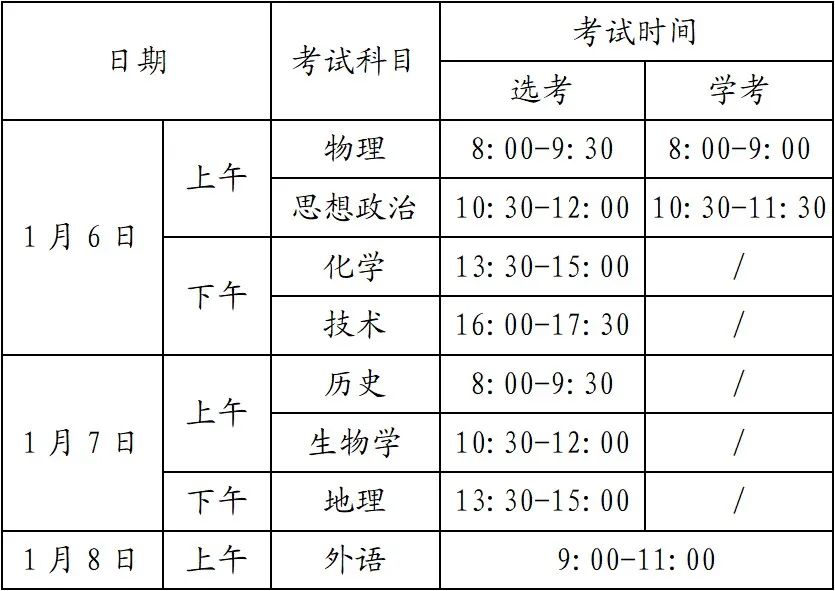 2024年浙江高中学业水平考试具体时间安排