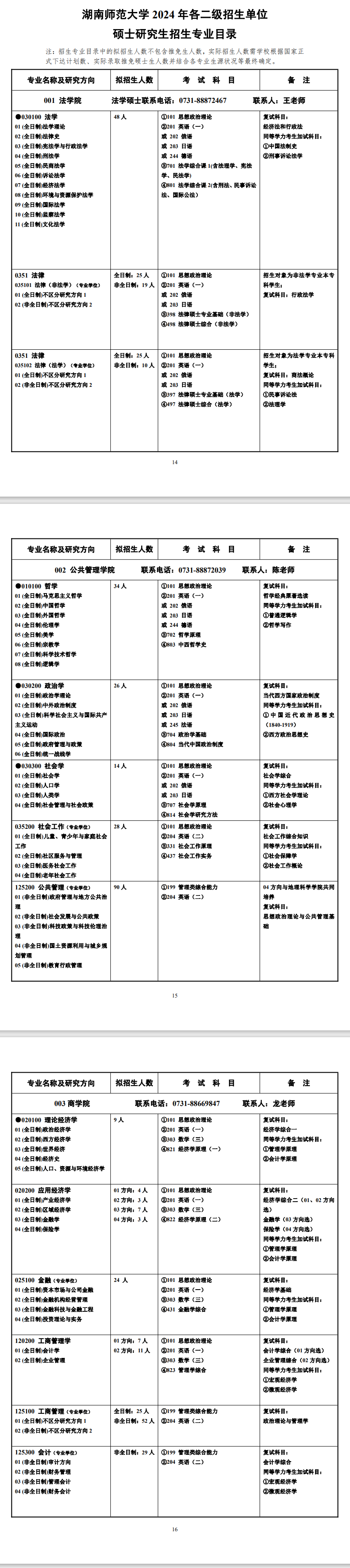 2024年湖南师范大学研究生招生简章及各专业招生计划人数