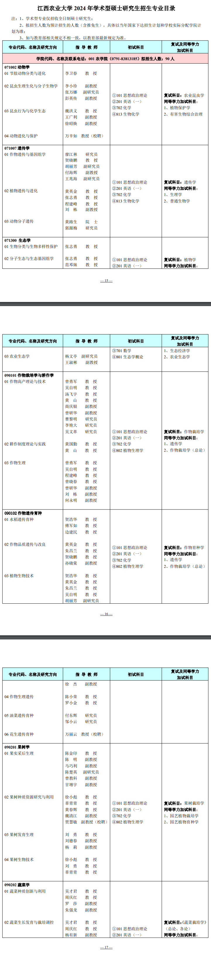 2024年江西农业大学研究生招生简章及各专业招生计划人数