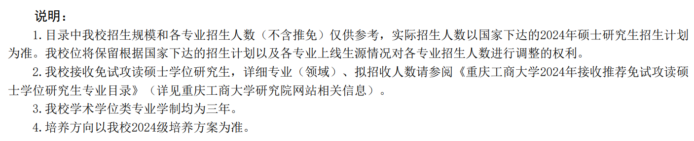 2024年重庆工商大学研究生招生简章及各专业招生计划人数