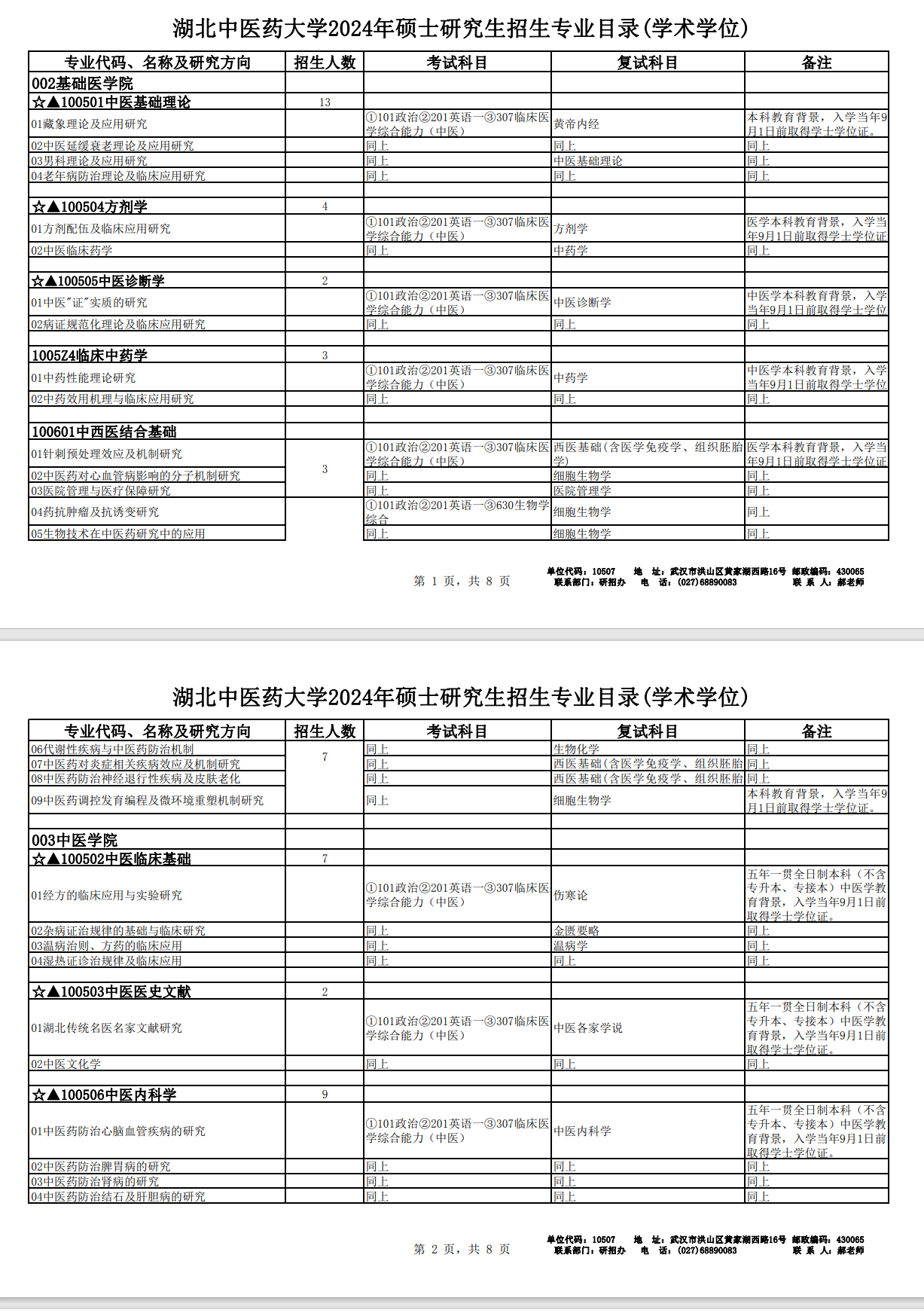 2024年湖北中医药大学研究生招生简章及各专业招生计划人数