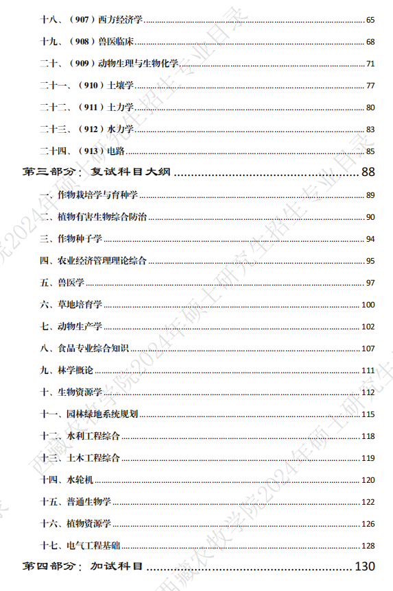 西藏农牧学院2024硕士研究生招生专业目录及考试科目