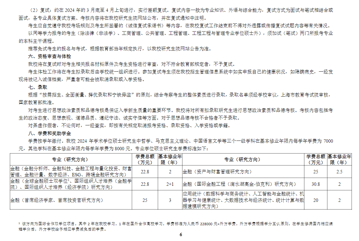 2024年上海财经大学研究生招生简章及各专业招生计划人数