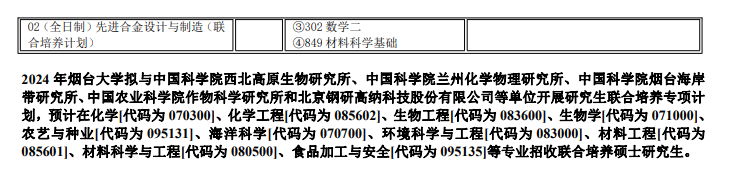 烟台大学2024硕士研究生招生专业目录及考试科目