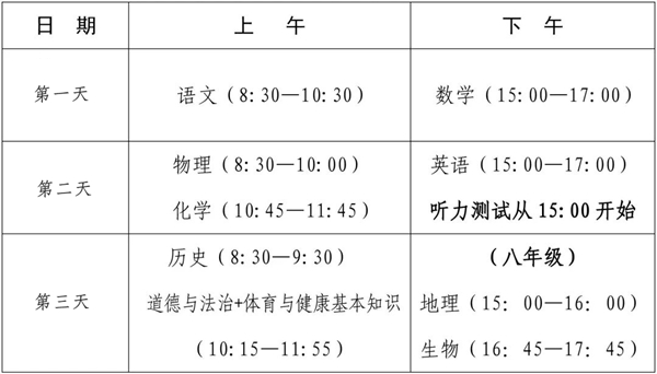 2024年厦门中考时间是几月几号,具体各科目时间安排一览表