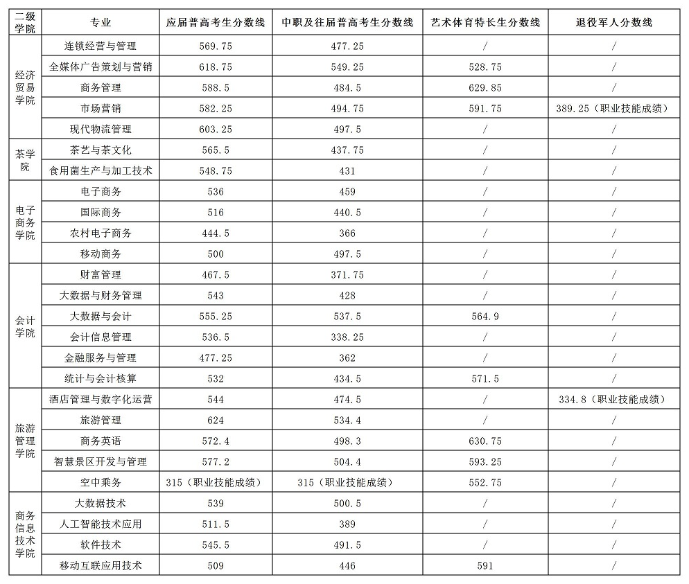 2024年湖南商务职业技术学院单招录取分数线