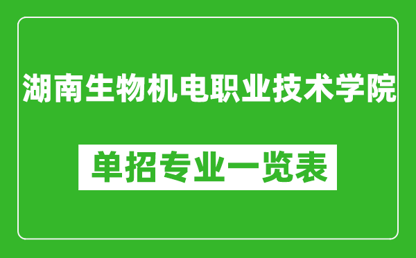 湖南生物机电职业技术学院单招专业一览表