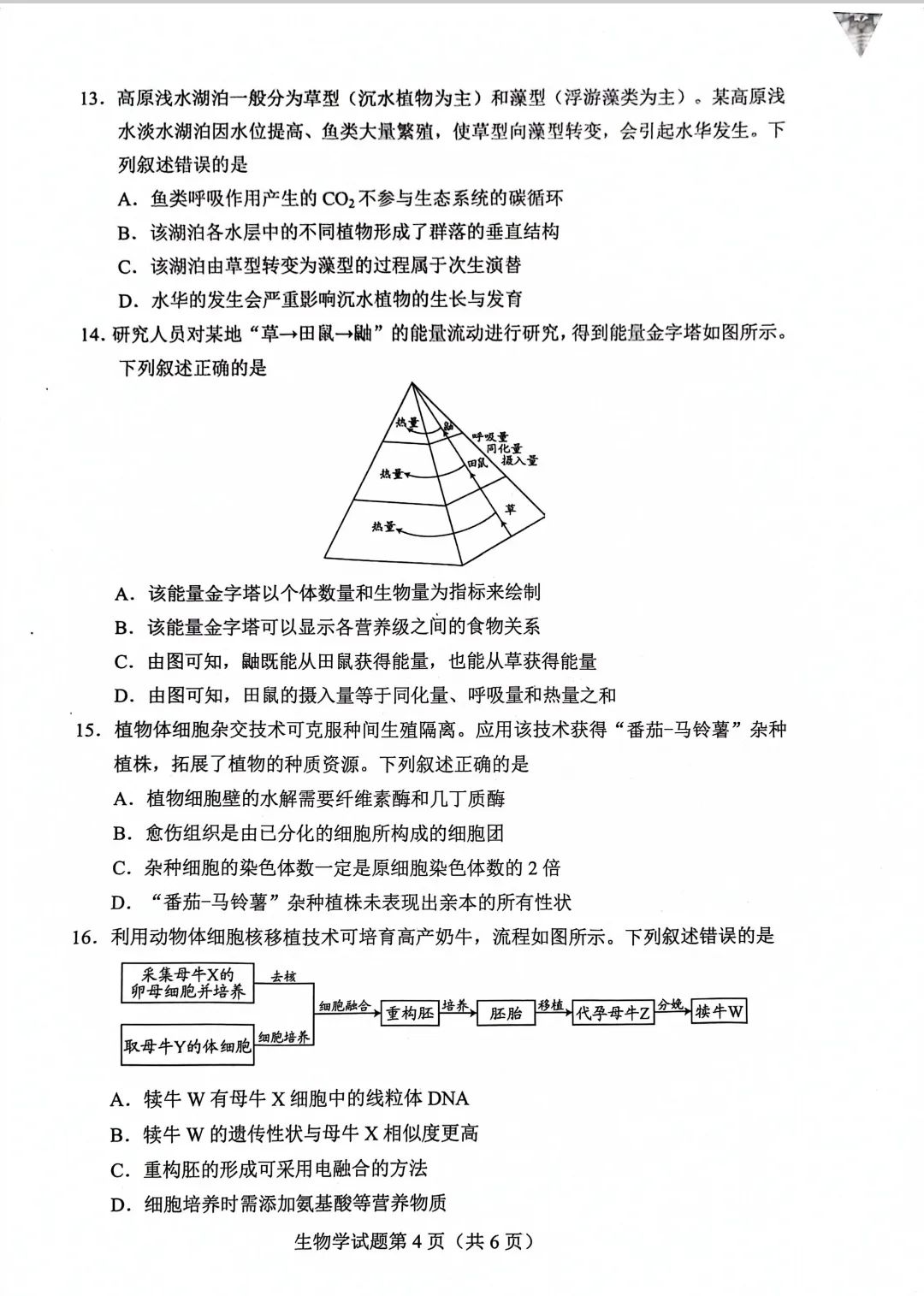 新高考2024九省联考生物试卷及答案解析