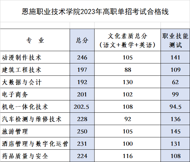 2024年恩施职业技术学院单招录取分数线