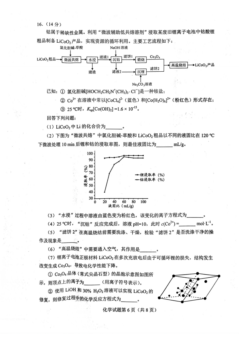 2024年九省联考化学试卷及答案解析