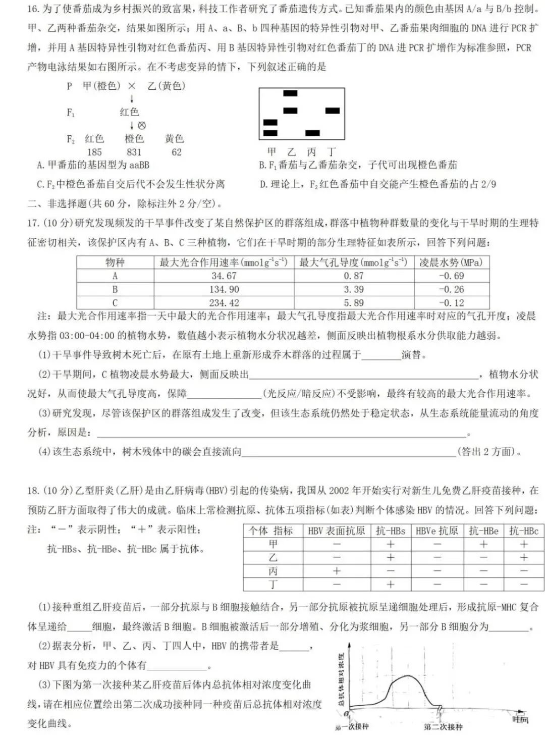 新高考2024九省联考广西生物试卷及答案解析