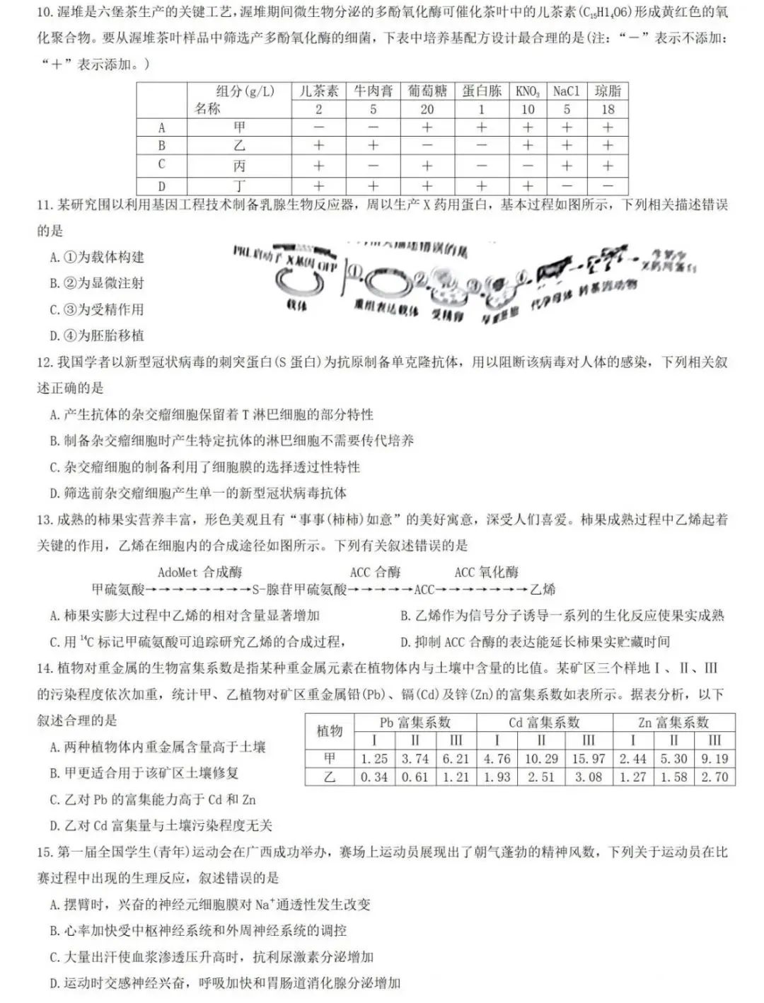 新高考2024九省联考广西生物试卷及答案解析