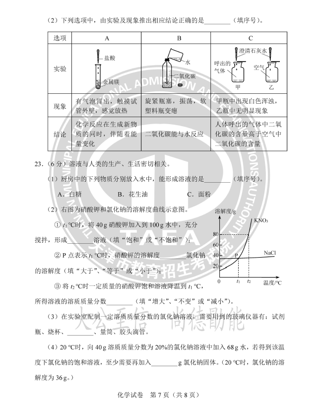 2024年天津中考化学试卷真题及答案解析