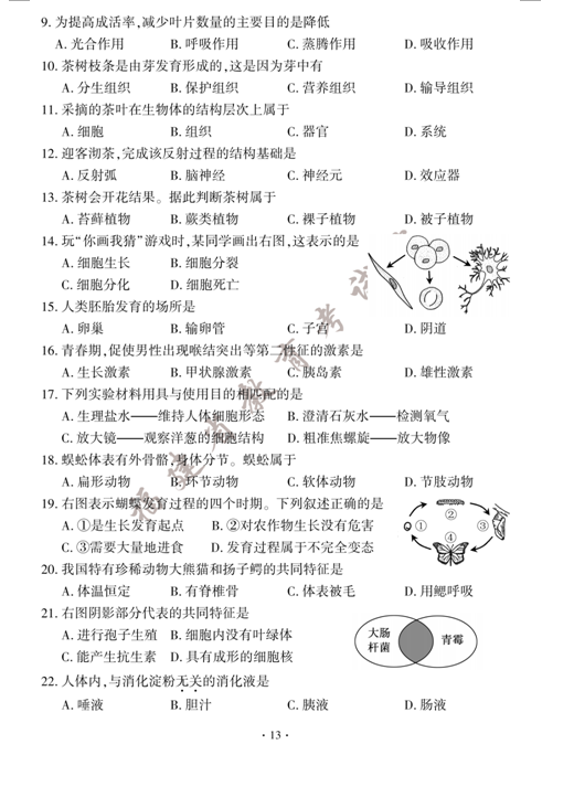 2024年福建中考生物试卷真题及答案解析