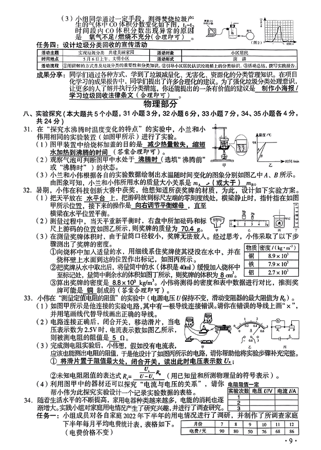 2024年山西中考理科综合试卷真题及答案解析