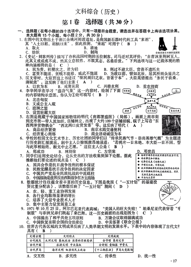 2024年山西中考文科综合试卷真题及答案解析