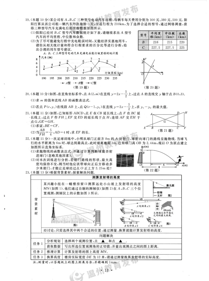 2024年温州中考数学试卷真题及答案解析