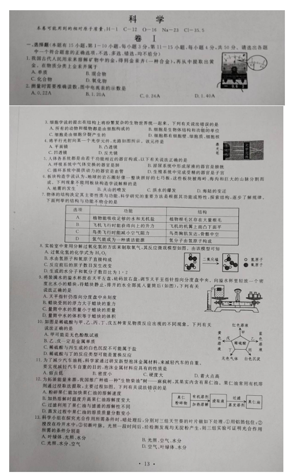 2024年嘉兴中考物理试卷真题及答案解析