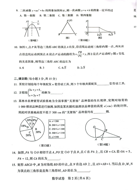 2024年河南中考数学试卷真题及答案解析