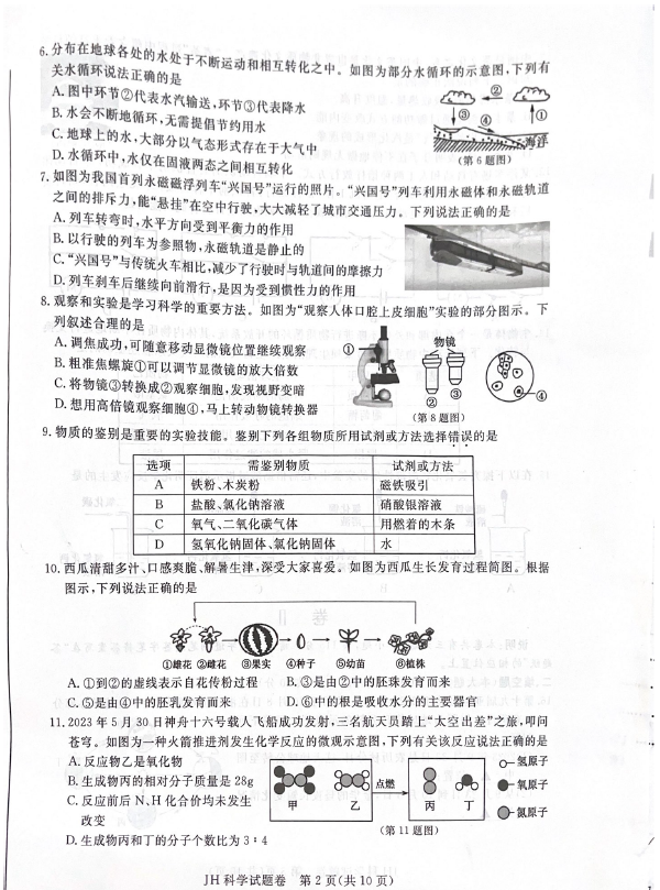 2024年金华中考科学试卷真题及答案解析