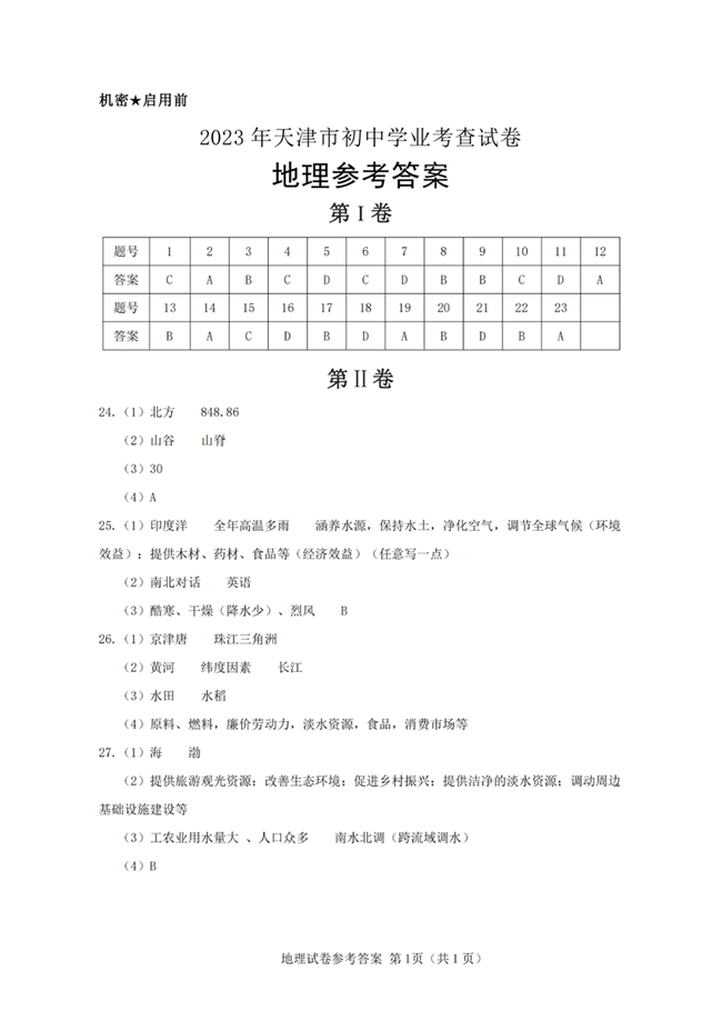 2024年天津中考地理试卷真题及答案解析