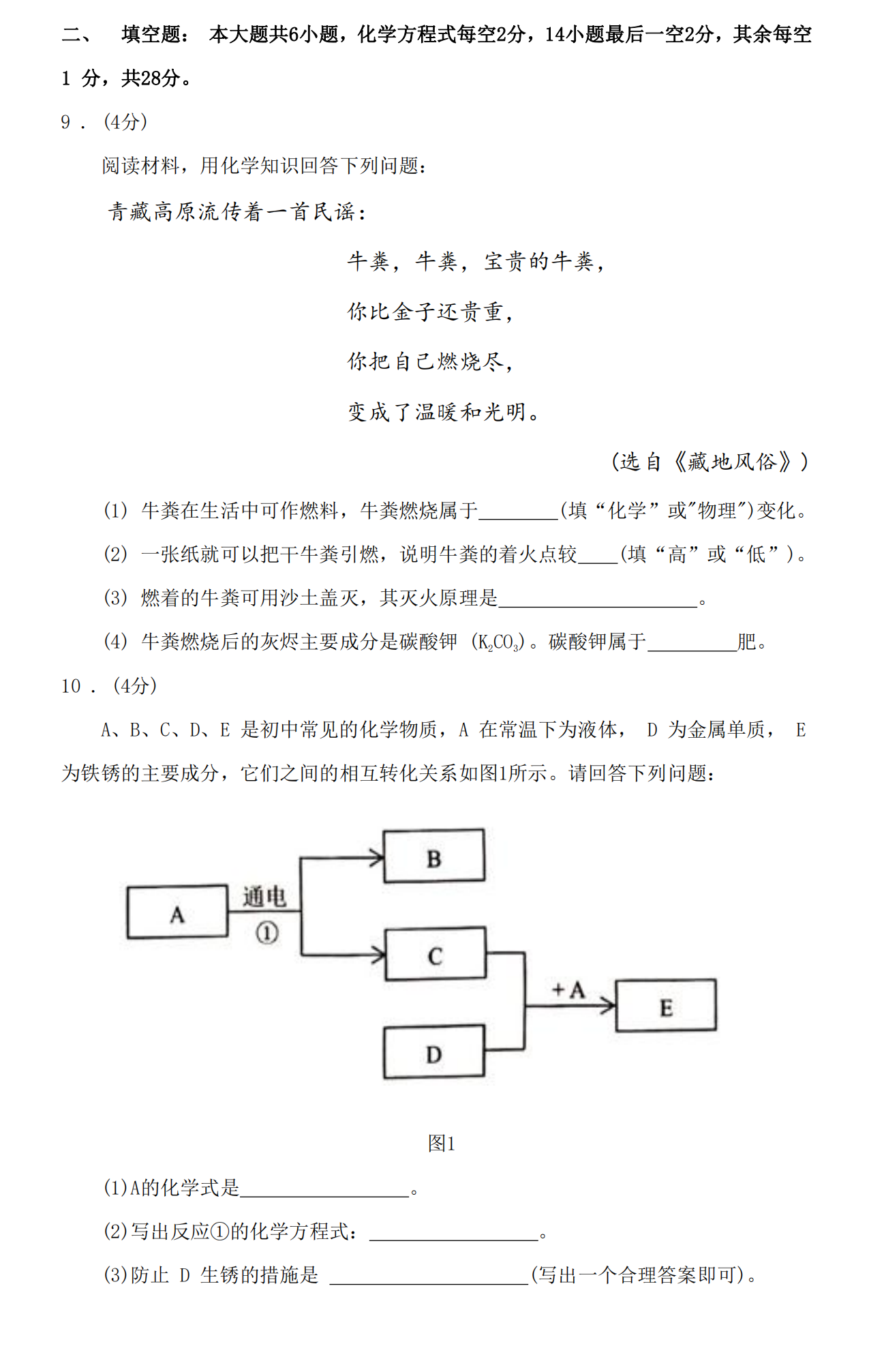 2024年西藏中考化学试卷真题及答案解析