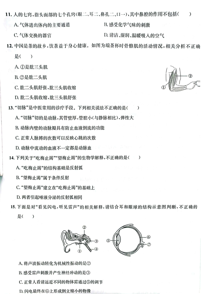 2024年济宁中考生物试卷真题及答案解析